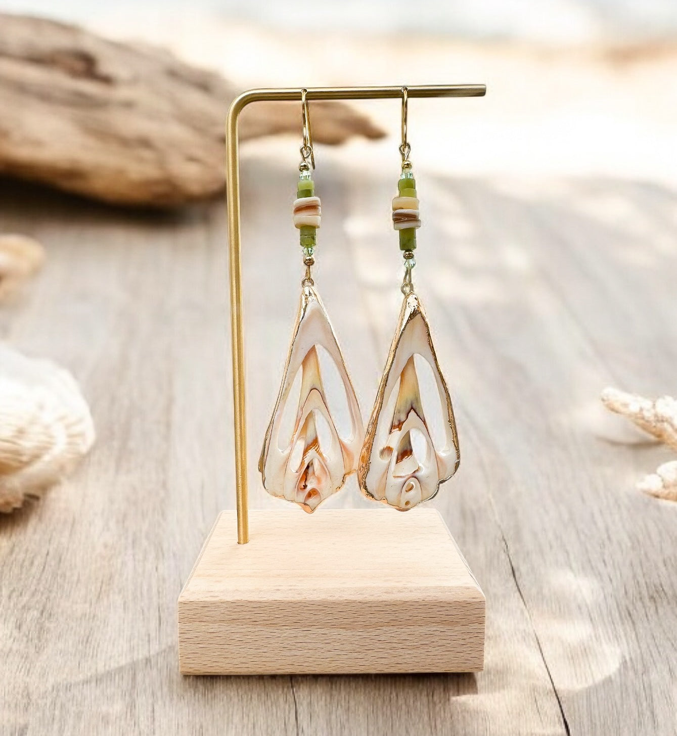 Gold Foil Green Dangle Earrings