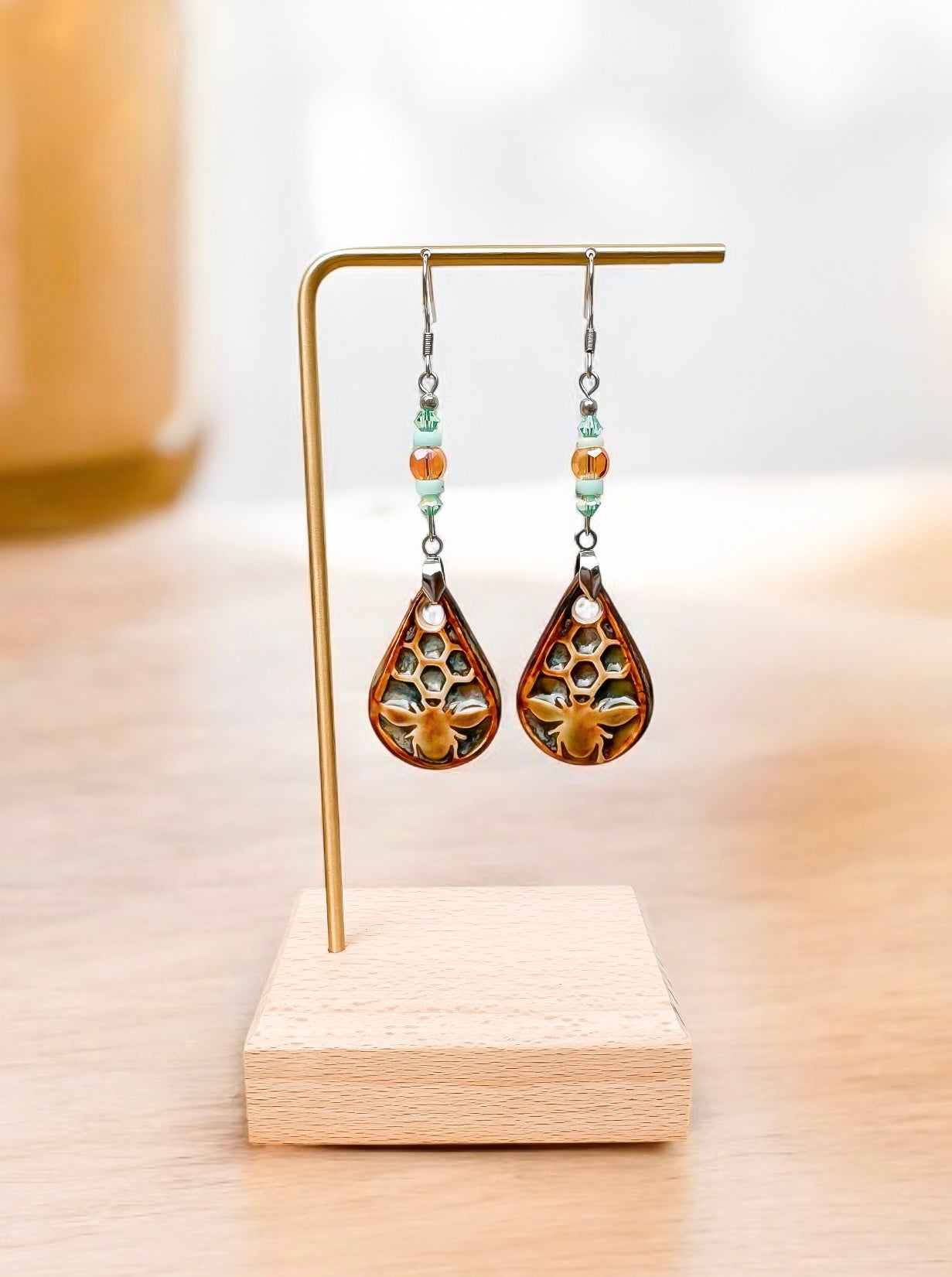 Honey Bee Ceramic Earrings