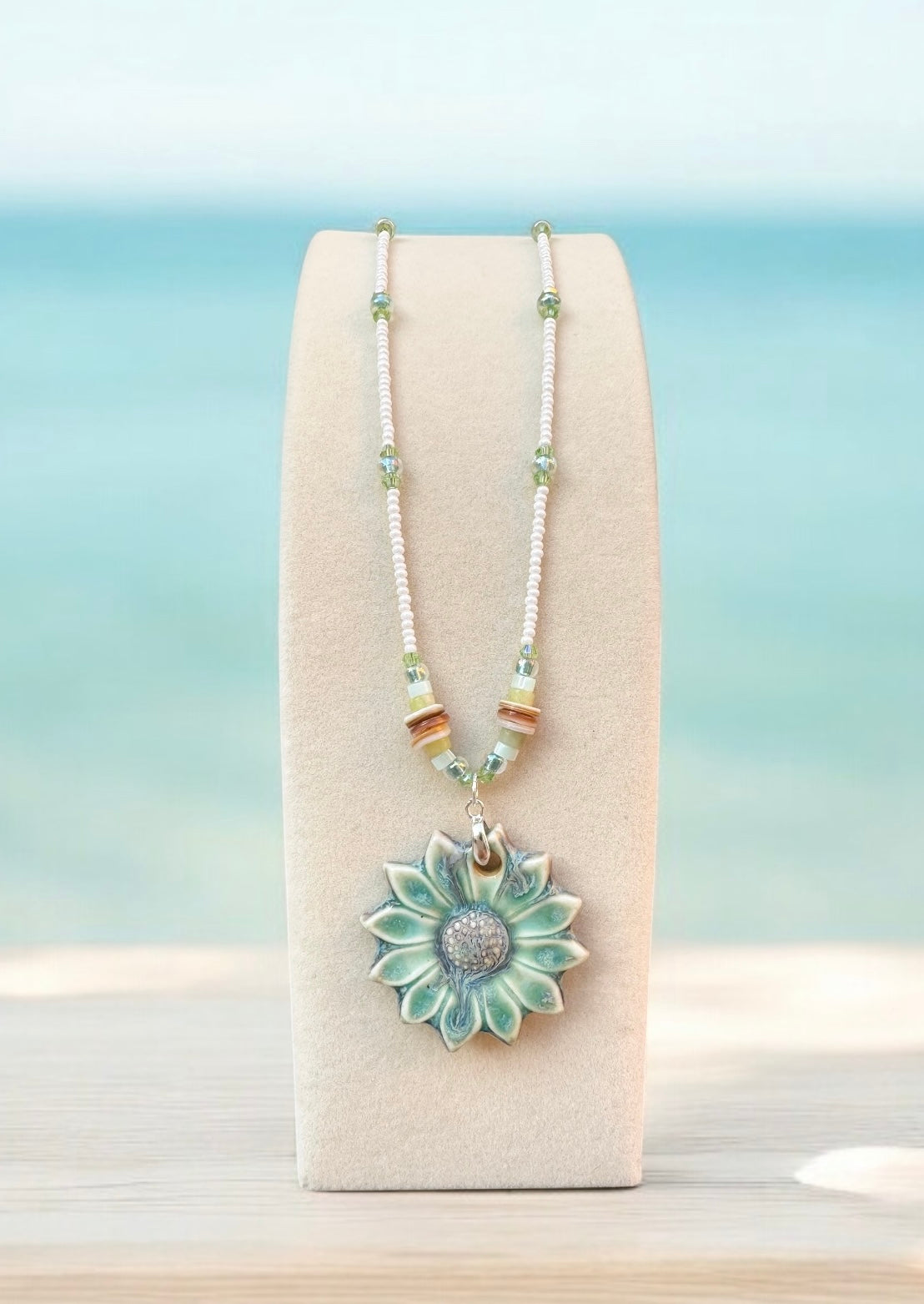 Blue Sunflower Ceramic Necklace