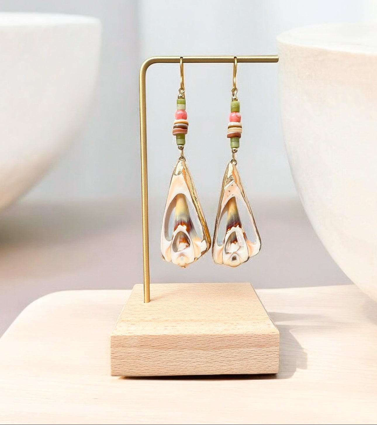 Gold Foil Pink Dangle Earrings