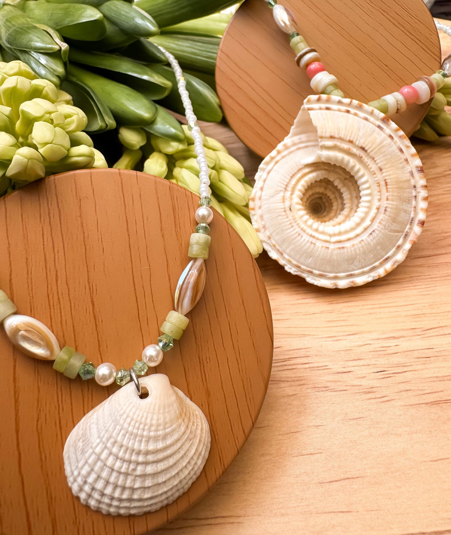 Green Beaded Shell Necklace