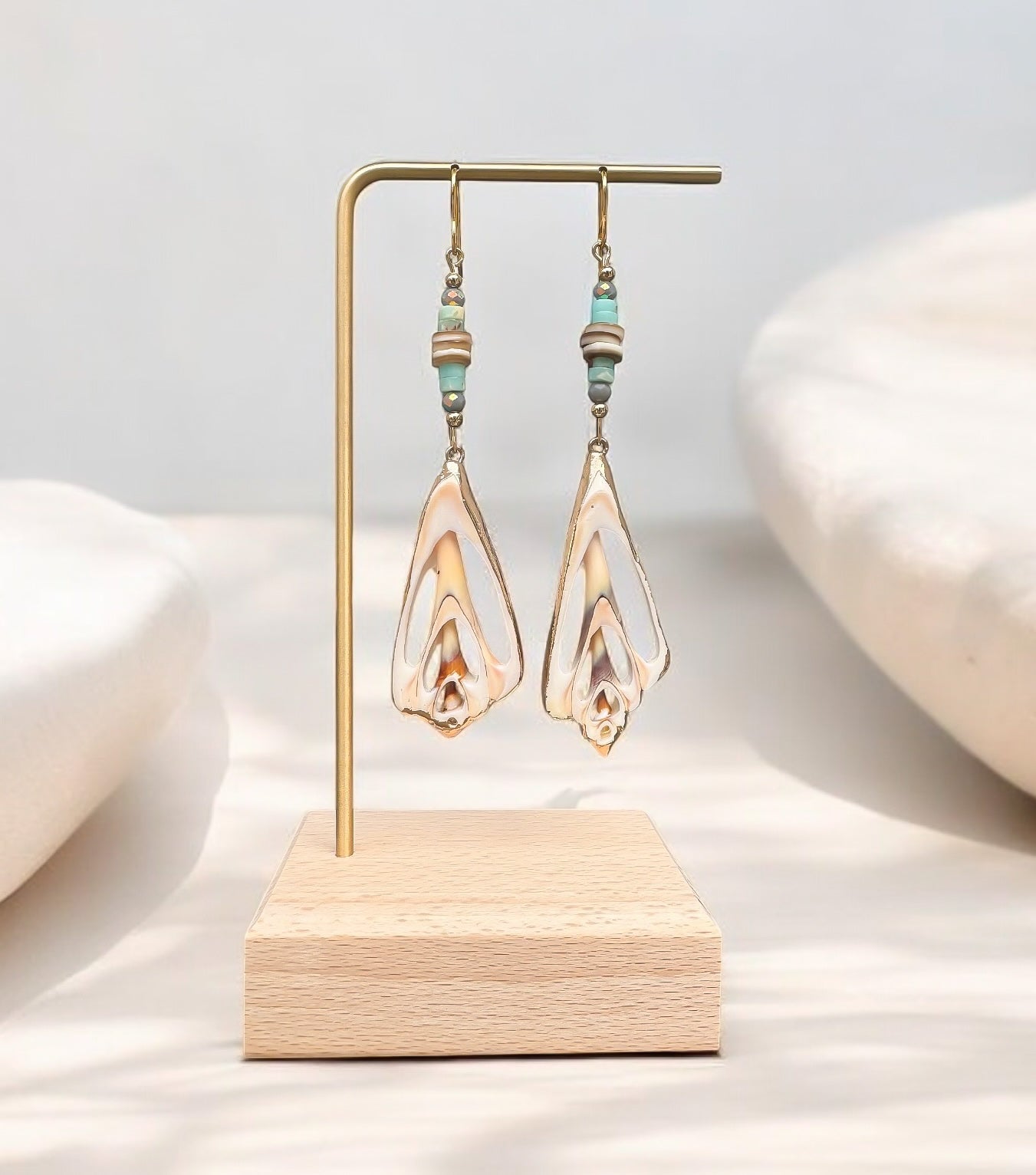 Gold Foil Blue Dangle Earrings
